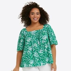 Draper James XXL Green Floral Maren Top